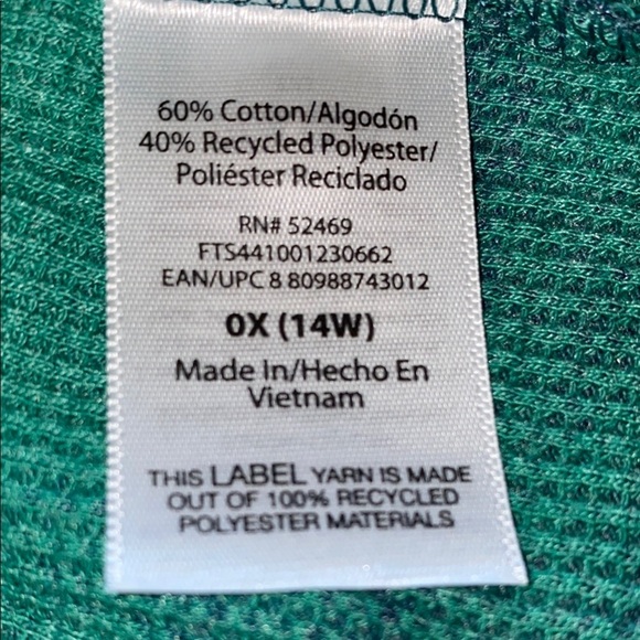 TERRA & SKY henley long sleeve waffle thermal pullover green blue top size 14W - Picture 9 of 13